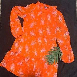 🌺 Floral Vince Camuto A line orange chiffon long sleeve dress